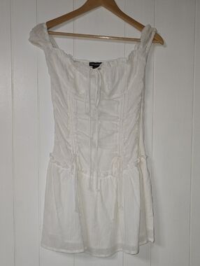PrettyLittleThing White Ruched Tie-Front Mini Dress